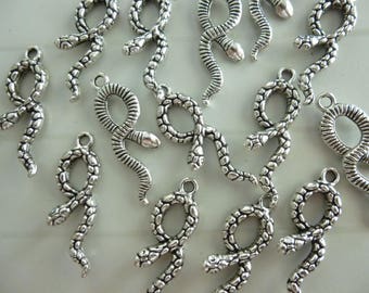 Set of 5 silver metal snake charm