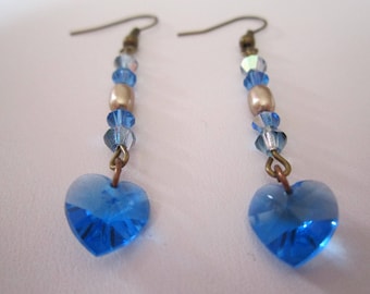 "The hearts" beige and Sapphire swarovski earrings