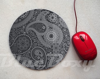 Black Paisley Mousepad, Office Mousepad, Computer Mouse Pad, Fabric Mousepad