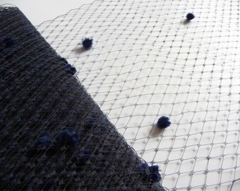 9 Inch Dark Navy Blue Dot Veiling for Hats Millinery Chenille Spotted Birdcage Russian French Netting DIY Veils Blushers Fascinators