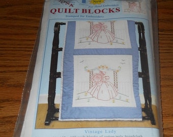 20% Off Jack Dempsey Needle Art Kit~18" Quilt Blocks~Vintage Lady Design~#732 Pattern 516