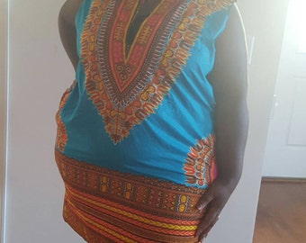 Plus Size Dashiki or African print sleeveless dress