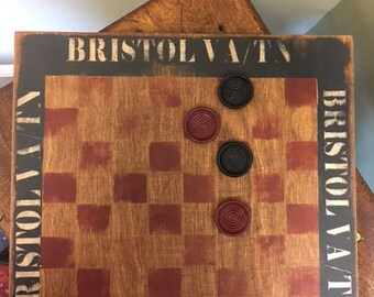 Personalized wooden checkerboard with checkers