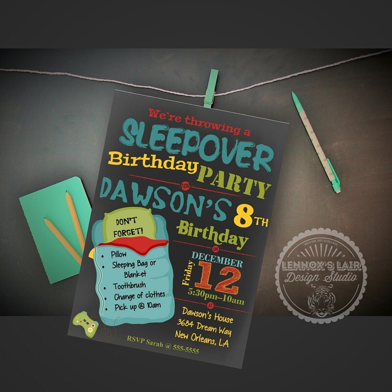 Boy's Slumber Party Sleepover Birthday Invitation