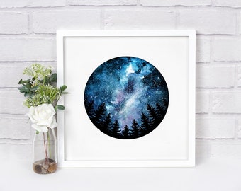 Mini galaxy, watercolor print, galaxy, space, wall art, art print, home decor, watercolor art, stars