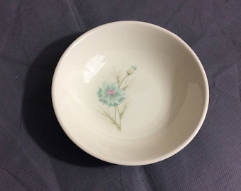 Vintage Blue & Cream Ceramic Bowl Blue Floral Design 1 1/4" high x 5 1/4" diameter