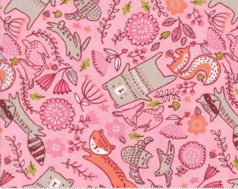Forest Furries on Pink Cotton Woven, Just Another Walk in the Woods by Moda