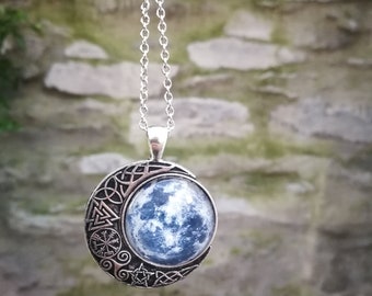 Celtic moon necklace silver glow in the dark necklace - viking moon necklace glowing moon necklace - glow moon pendant - celtic jewelry