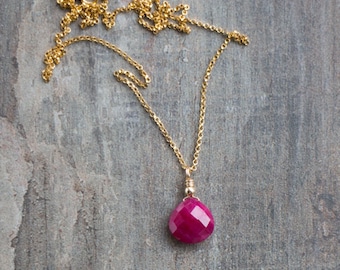 Ruby Pendant, Gift for Her, Ruby Necklace, Gemstone Jewelry, Delicate Necklace, Gold Necklace, Dainty Ruby Jewelry, July Birthstone Necklace