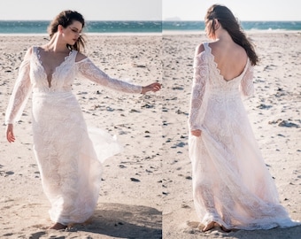 simple wedding dress, beach wedding dress, plus size wedding dress, long sleeve wedding dress, bohemian wedding dress sleeves, boho wedding
