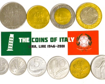 Italy Full Set of 10 Coins: 1, 2, 5, 10, 20, 50, 100, 200, 500, 100 Lire Lot Pre-Euro Italian Coin Collection