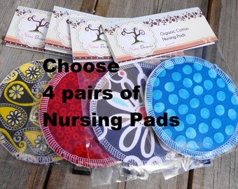 Reusable Nursing Pads, Organic Cotton Flannel & Waterproof Organic Cotton Flannel - 4 pairs