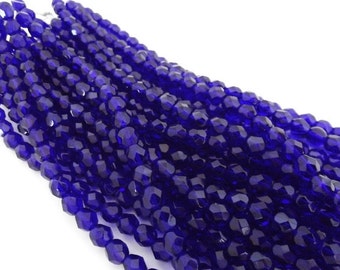 Czech Beads, Cobalt Faceted Firepolished 6mm Beads - 25 beads