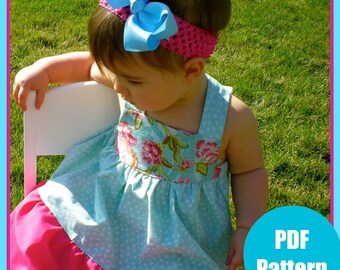 Girls Dress Pattern, Baby Dress Pattern, Sewing Patterns, PDF Sewing Pattern, Easy Sewing PDF Pattern 6m-12 "Madison Dress"