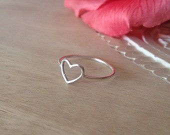 Sterling Silver Open Heart Ring, Small Ring, Simple, Bridesmaid Gift, Love, Romantic, Gift for Her, Girlfriend, Valentine Jewelry