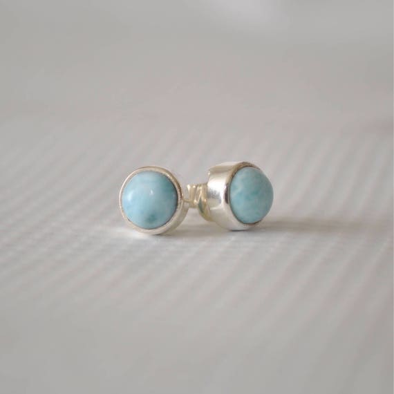 Sterling Silver Larimar Round Stud Earrings #9031