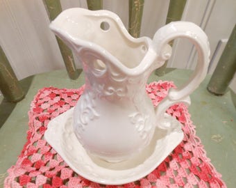 Vintage Napcoware Provencial Pitcher And Basin /White/Import Japan/no.C7105