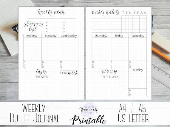 Weekly bullet journal printable bullet journal pages weekly