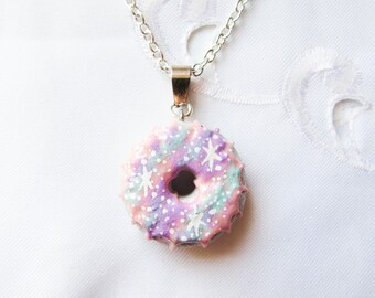 Pastel Galaxy Donut Necklace / Doughnut Necklace, Kawaii Necklace, Food Necklace, Food Jewelry, Polymer Clay, Cute Necklace, Fairy Kei