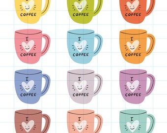 I love coffee mug clipart - Hand drawn instant download PNG graphics - 0011