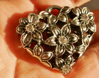 Flower Heart Pendant with Crystals - 1
