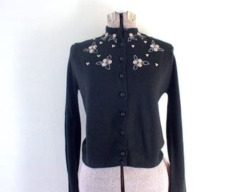 Pearl Flowers 1950s Beaded Sweater Cardigan