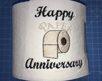 Novelty Embroidered 'Happy Paper Anniversary' toilet roll **ideal gift**
