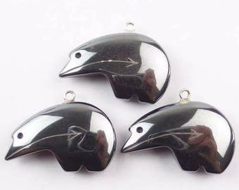 28mm / Carved Hematite Bear/ Gemstone Pendant / Reversible Carved Native Bear