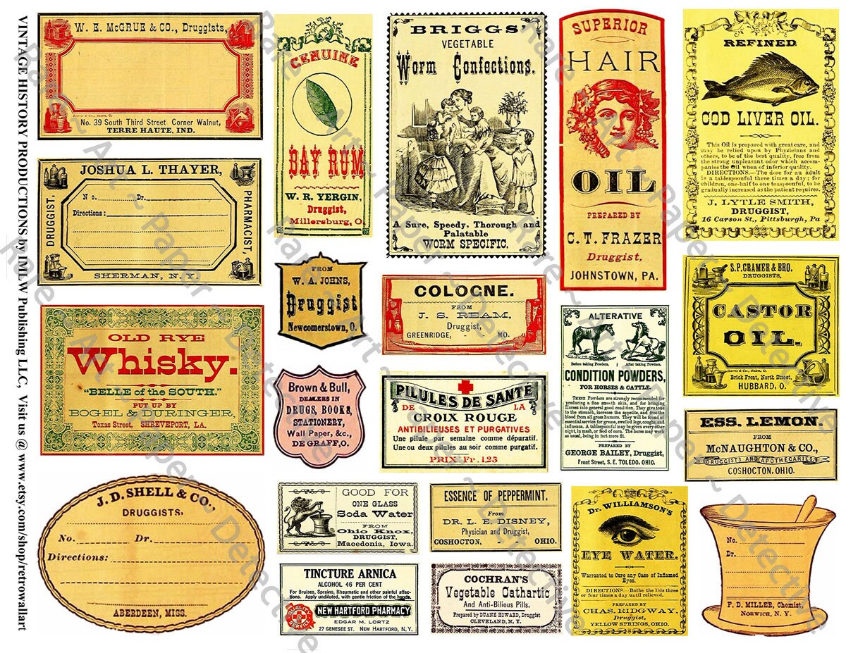 druggist labels digital sheet antique apothecary label