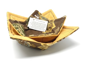 Microwave Bowl Cozy Set of 2 | Brown Bowl Cozy | Fabric Bowl Cozie | Yellow Microwave Bowl Cozy | Ice Cream Bowl Holder