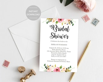 Bridal Shower Invitation, Printable Bridal Shower Invitation, Floral Bridal Shower Invitation, Bridal Shower Invitation Template