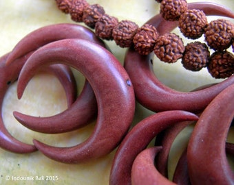 Horns of My Dilemma Carved Sawo Wood Drilled Crescent Bead 30mm for Vegan Jewelry