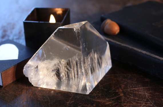 Grade A Optical Calcite Iceberg 312g, Grade AAA Iceland Spar, Polished Clear Calcite, Crystal Clear Calcite, Standing Optical Calcite