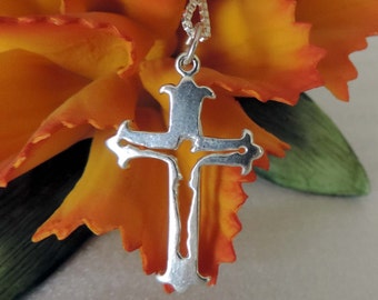 Unique Cross Crucifix Necklace Sterling Silver with Chain