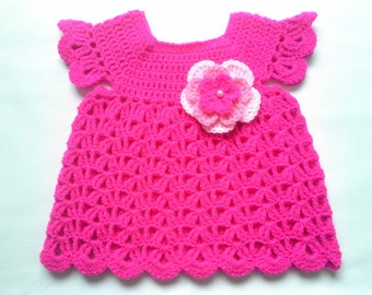 Crochet baby dress PATTERN tutorial, PDF file, pink baby girl dress