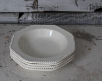 Ironstone Bowls / Set of 4 White Ironstone Bowls / Vintage White Ironstone Bowls / Octagon White Ironstone Bowls / Farmhouse Ironstone Bowls