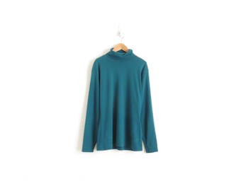 Teal Turtleneck Shirt Aesthetic Clothing 90s Turtle Neck Top Green Turtleneck Long Sleeve T Shirt Turtleneck Womens XS Small Medium Large