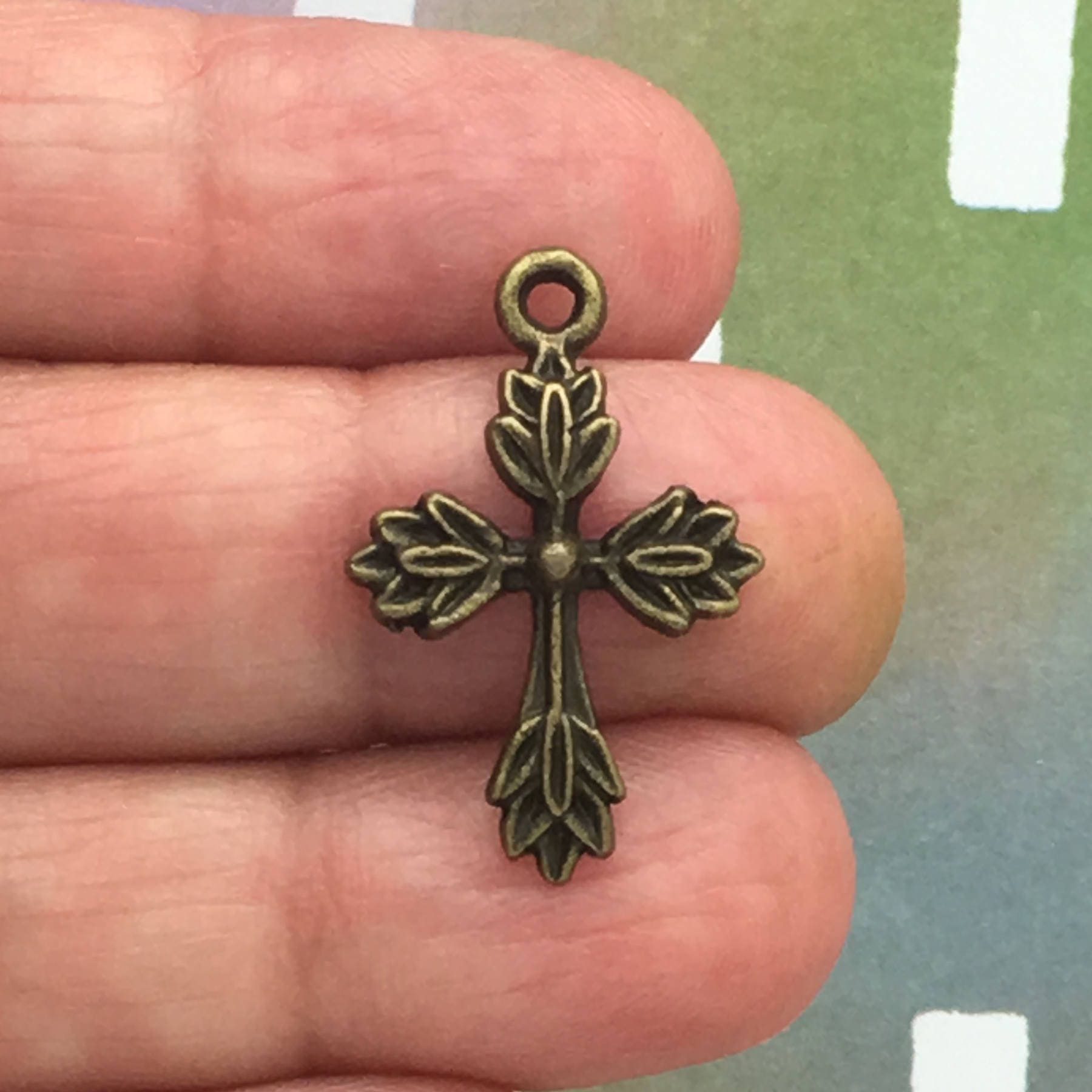 BULK 60 Bronze Cross Charm Pendant 31x22mm by TIJC SP1354B