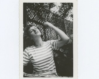 Vintage Snapshot Photo: Woman in Striped Shirt, c1940s-50s (610514 )