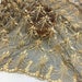 Gold Lace Fabric, champagne bridal lace, Gold Floral Embroidery on Black mesh, 50“ wide lace, ”Gold Fabric by the yard