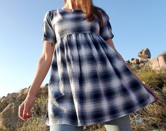 90s plaid babydoll t shirt dress