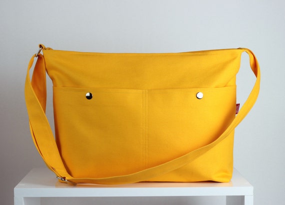 Yellow Messenger Bag Big Pocket Unisex College Bag Crossbody