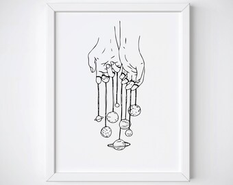 Celestial Art Print Planets Line Wall Tumblr Room Decor Celestial Art Print Planets Line Wall Tumblr Room Decor