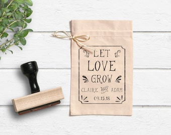 Let Love Grow Stamp - Wedding Favor Stamp - Seed Packet Favor Stamp- Seed Bag Favors - Custom Wedding Stamp- Custom Wreath Stamp- Tag Stamp