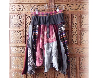 Tattered Skirt Gypsy Boho Skirt Elastic Waist Upcycled Refashioned skirt Festival Tutu Size S-M 'Willow' by The Gypsy Fae