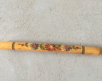 Vintage wooden knitting case - needle case - knitting needle container - flowers