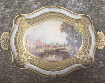 Vintage Waterside Scene Florentine Tray