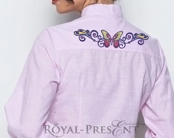 Butterfly border Tattoo-style Machine Embroidery Design - 4 sizes