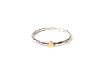 Tiny gold triangle ring - Sterling silver and gold brass triangle ring - stacking ring - knuckle ring - midi ring