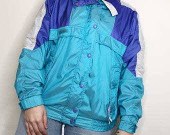 Vintage 90s Columbia Color Block Windbreaker Retro Jacket 1990s VTG Zip Up